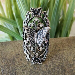 Large Butterfly Antique Silver Tone Adjustable Band Ring 💥3 for $24💥